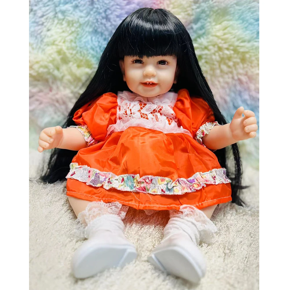 Long Hair Smiling Princess Reborn Baby Dolls KEIUMI 55 cm Silicone Vinyl Cloth Body Newborn Dolls Girl Partner DIY Birthday Gift