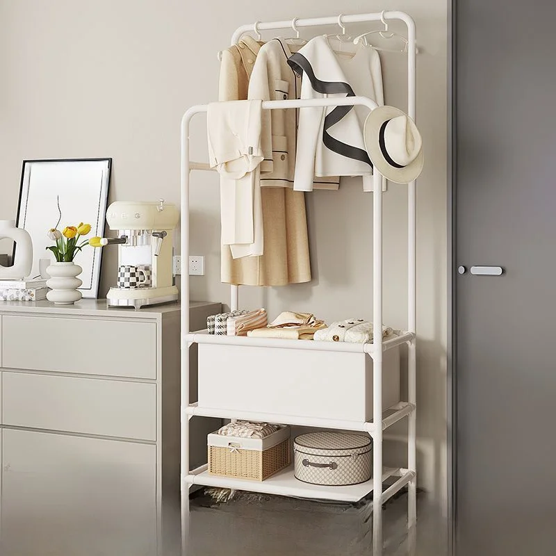 

Indoor Simple Double Rod Clothes Drng Ra Floor Mounted Bedroom Balcony Hat Coat Ra Metal Home Use Clothesline Holder