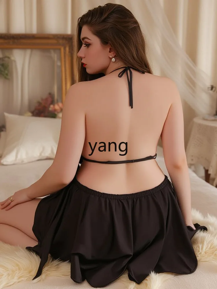 CX large size ice silk backless butterfly shape sweet pajamas suspender nightdress fat sister suit