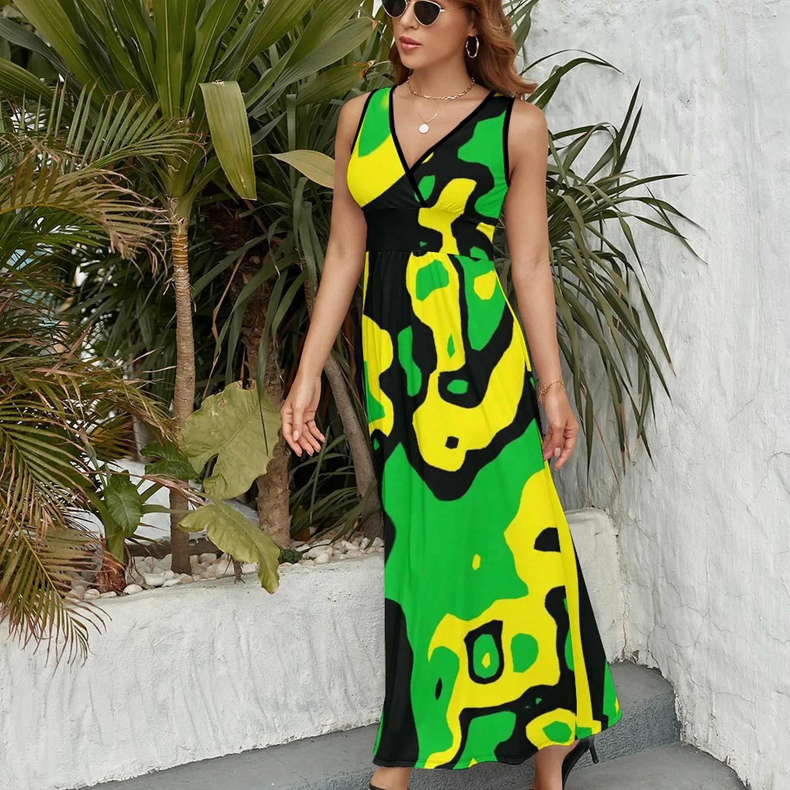 Jamaica Flag Dress Summer Colors of Jamaica Art Street Style Boho Beach Long Dresses Women High Waist Design Kawaii Maxi Dress