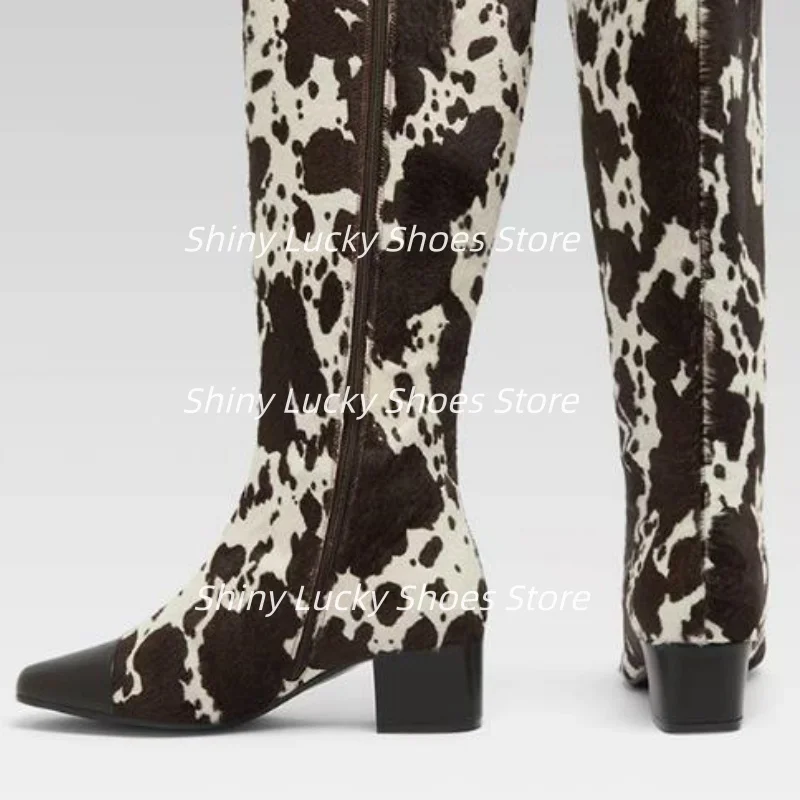 

Женская обувь из конского волоса с квадратным носком, массивные высокие каблуки, разноцветные швейные линии, таконы, шитье, Chassure Femme, боковая молния