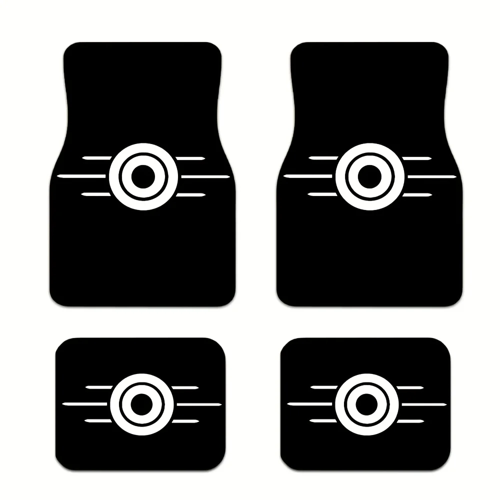4pcs Must-Have Car Floor Mats | Black/White Full Coverage, Polyester Fiber, Universal Fit, Great Car Decoration Items
