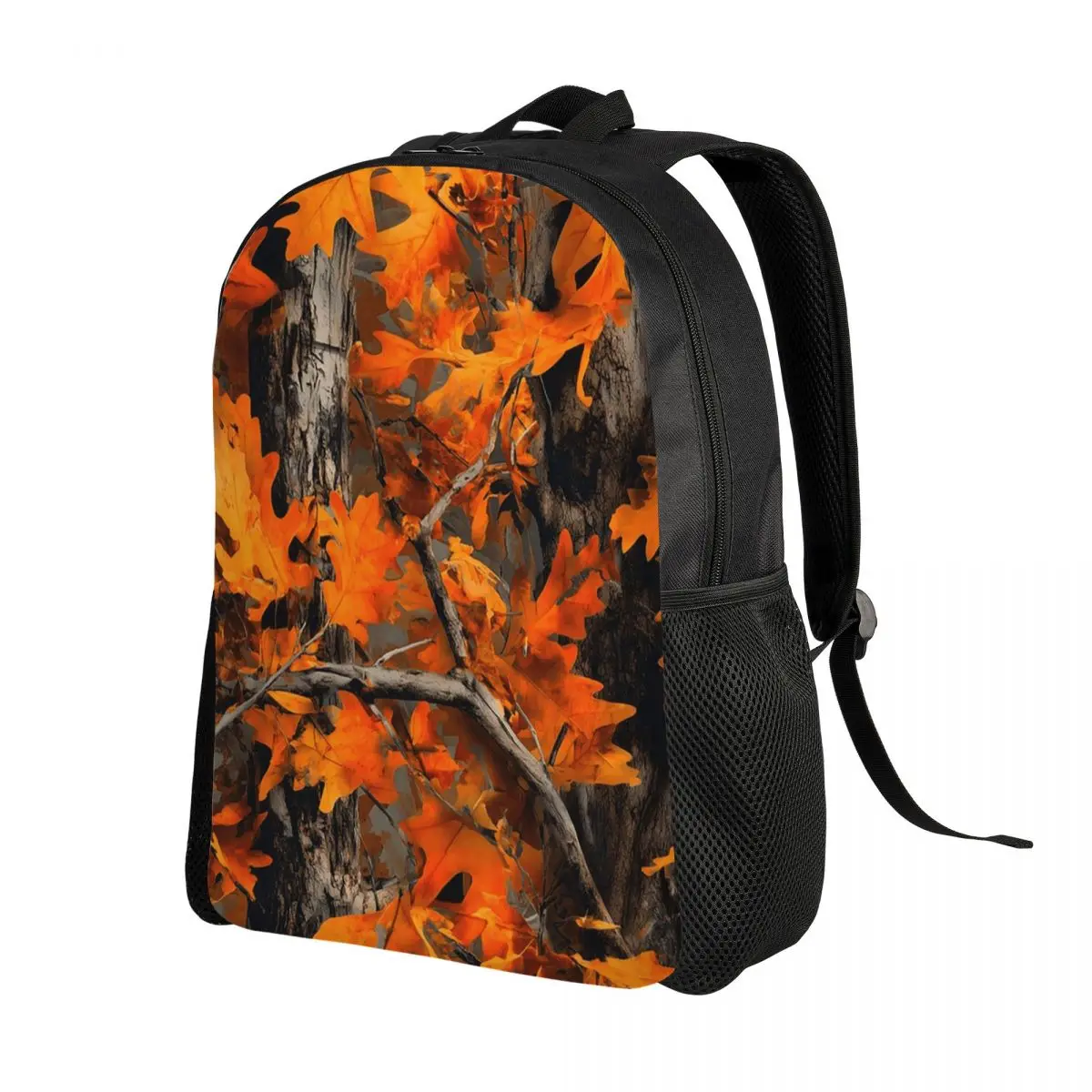 Orange Oak Leaves Autumn Camouflage Artwork Backpack Daypack Large Capacity Kids BookBag School Bag Shoulder Bags for Men Women