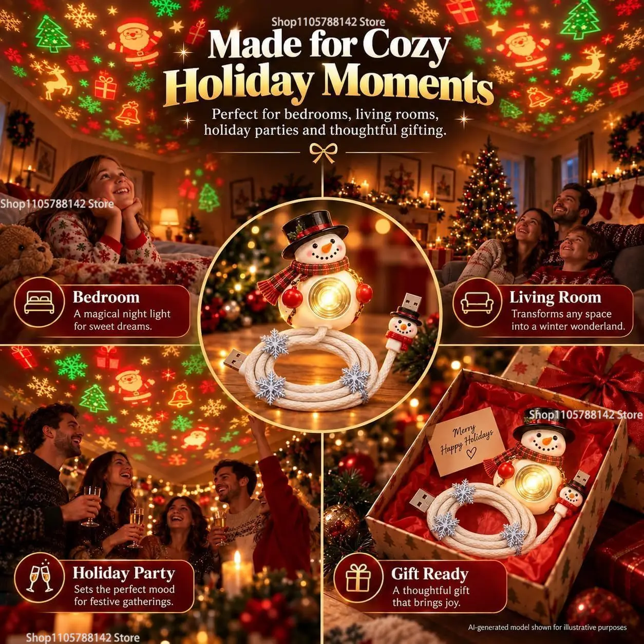 Christmas Snowman USB Christmas Projector Light,Adjustable Angle Wall Ceiling Christmas Festive Home Indoor Room Decor