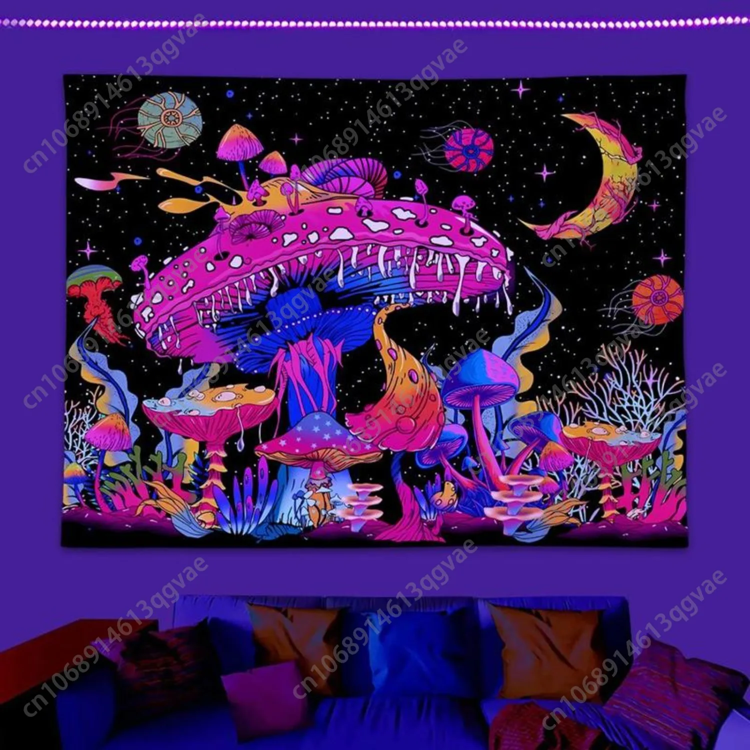 الفطر الفلورسنت طباعة نسيج الأشعة فوق البنفسجية الضوء الأسود ديكور المنزل الملصقات نسيج توهج في الظلام الجدار الشنق ديكور مخصص #5