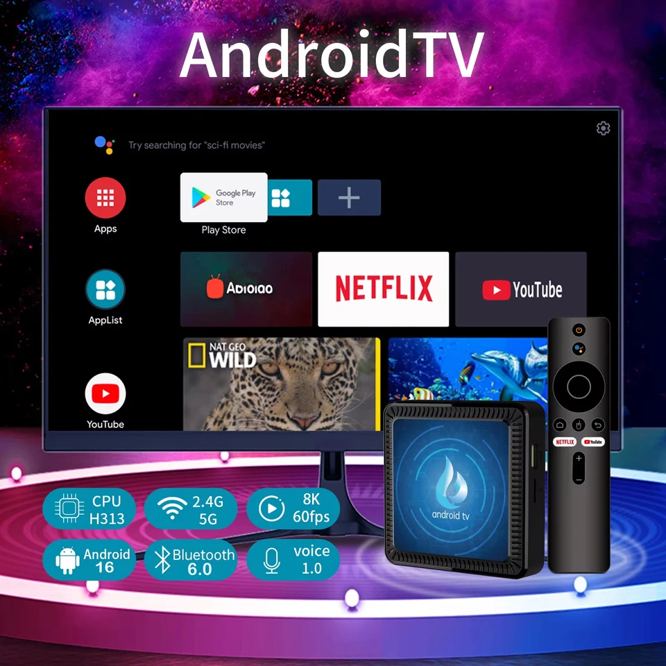 TV Box Global Android16 Wifi 5G Allwinner H313 RAM 4GB ROM 8GB 32GB 64GB 128GB Q17 Reproductor Multimedia Streaming 8K Rápido Set-Top Box 6