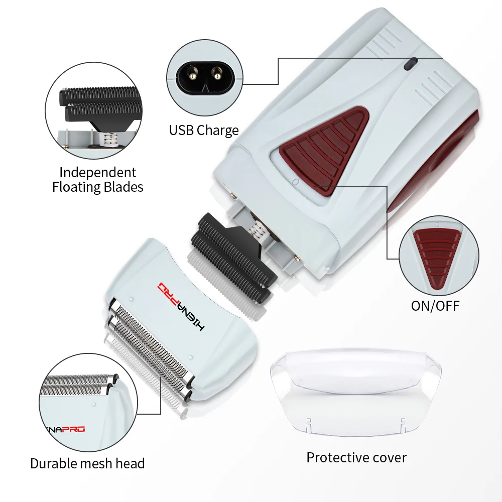 Electric Shaver with Sharp Independent Floating Blades USB Interface Mini Portable Trimmer for Men