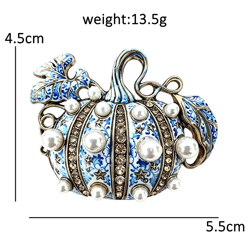 Wuli&baby Vintage Perlen-Kürbis-Broschen für Frauen Unisex 2-farbige Strass-Pflanzen Halloween-Party-Broschen Geschenke – Detail 3