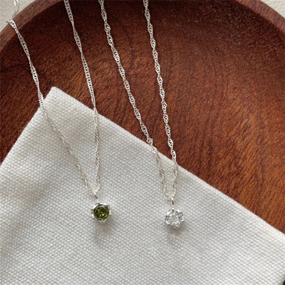 

Корейское элегантное колье из стерлингового серебра S925, винтажное, оливково-зеленое, с подвеской в виде водной волны, инкрустированной бриллиантами, для женщин