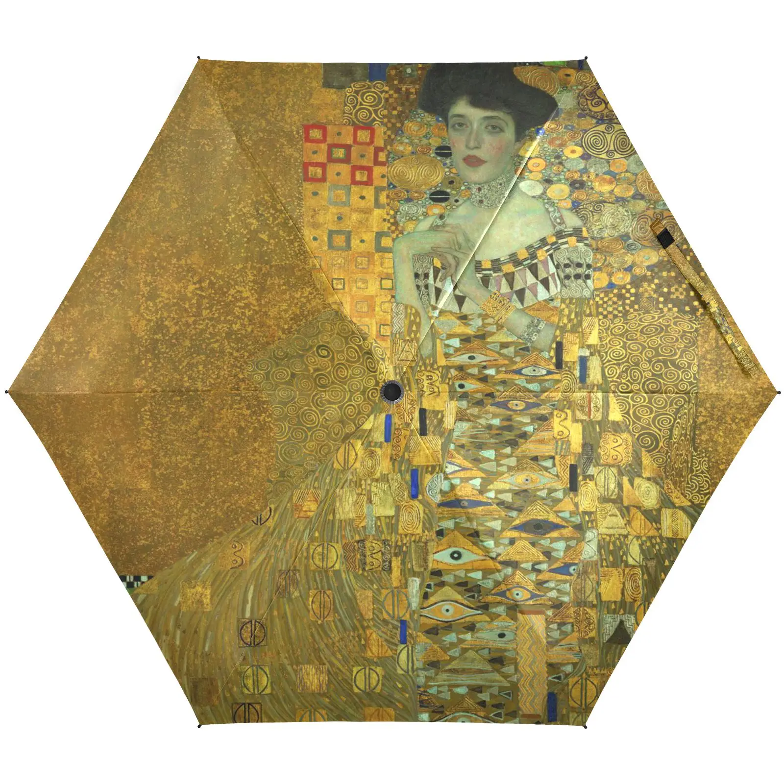 Gold Gustav Klimt Art Painting Small Pocket Mini Umbrella Ultra Light Five Folding Women\'s Rain Umbrella Parasol Outdoor Travel