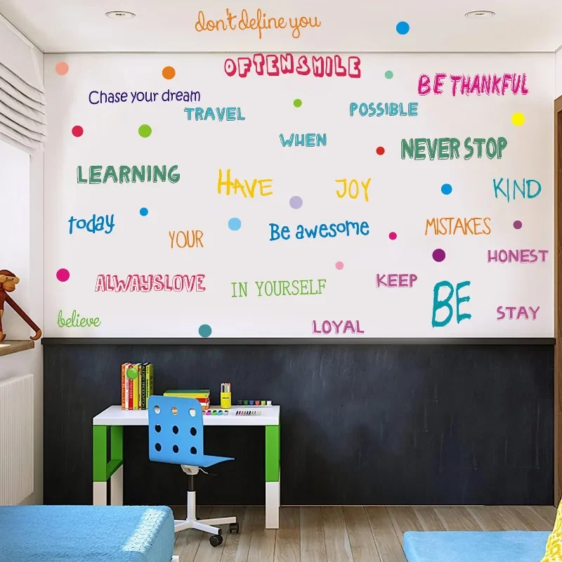 رياض الأطفال ملهمة ملصقات جدار ديكور ذاتية اللصق الكلمات الإنجليزية البولكا نقطة الفصول الدراسية تحفيزية الجدار ملصق الشارات #4
