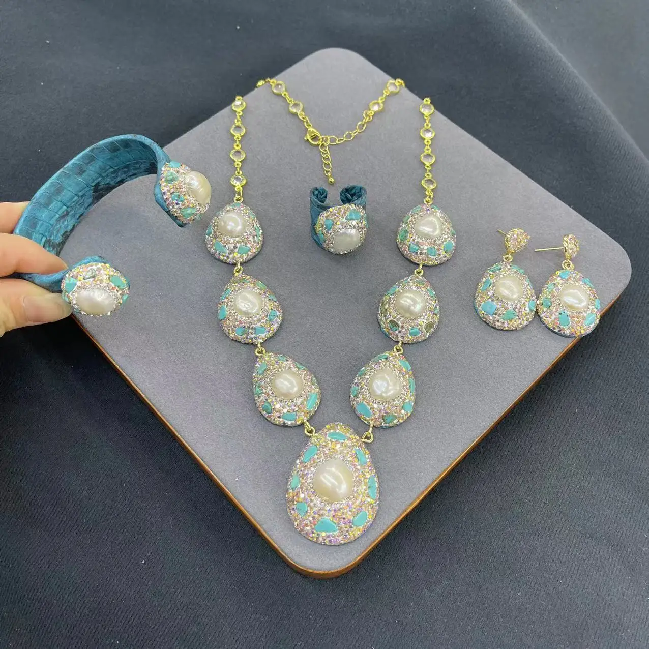 

Natural Baroque Pearl Freshwater Pearls Necklace Bracelet Earrings Rings for Women Charm Crystal Statement Choker Jewelry Sets