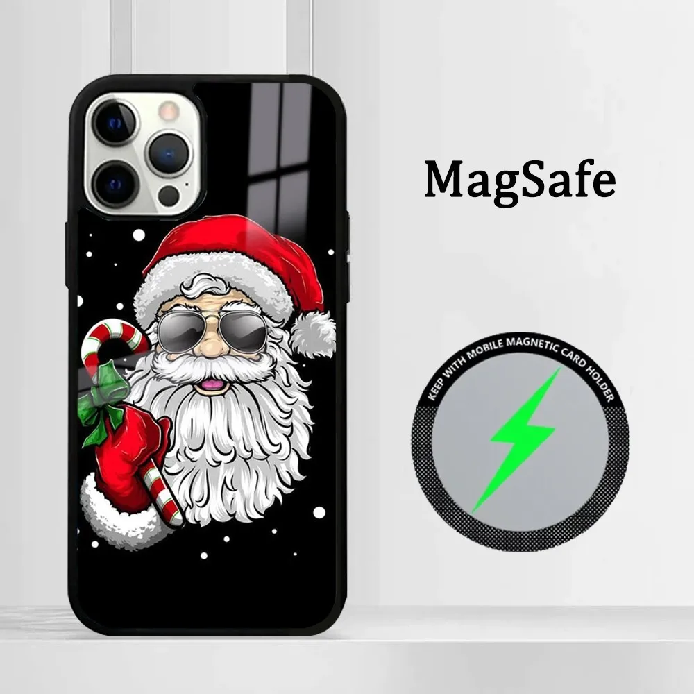 Christmas Cartoon New Year Phone Case For IPhone 16 15 14 13 12 11 Pro Max Plus Mini Magsafe Mirror Wireless Magnetic Cover