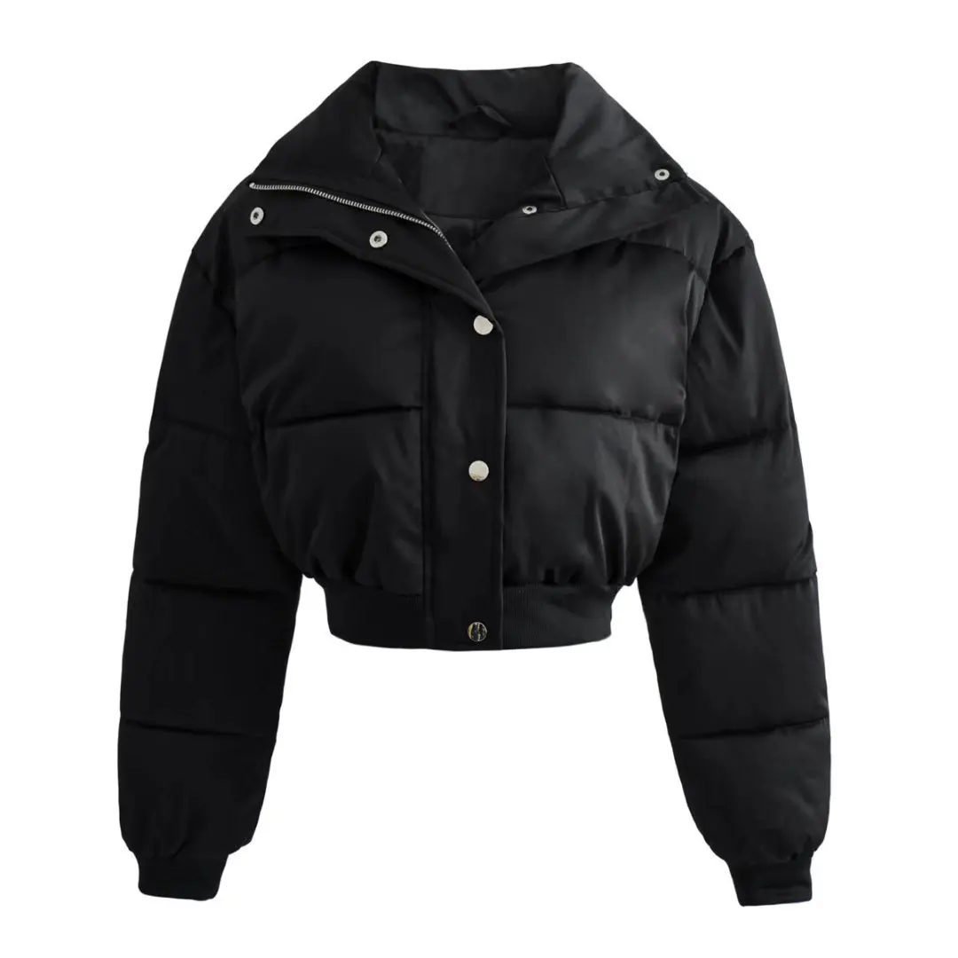 Roupas femininas 2025 moda inverno estilo curto emagrecimento lapela cor sólida manga comprida jaqueta de algodão com zíper