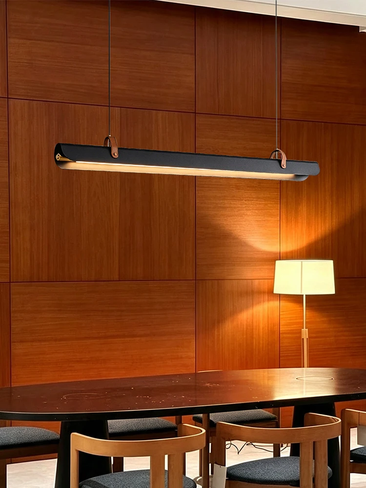 Industrial Style Matte Black Light Modern Living Room Linear Pendant Light Long LED Hanging Lamp for Long Table Chandelier