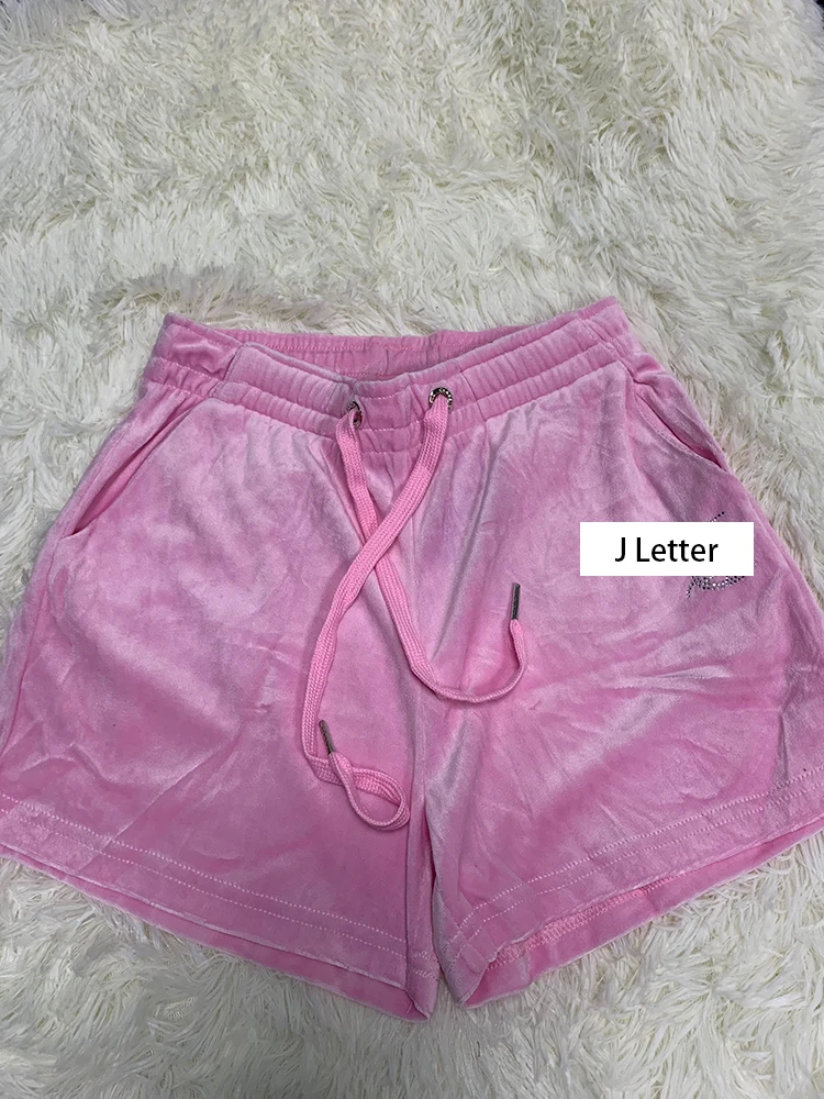 Velvet Sporty Shorts Biker Shorts for Workout Fitness Diamon Tracksuit Short Sportwear 2024 Trendy Women Summer Shorts