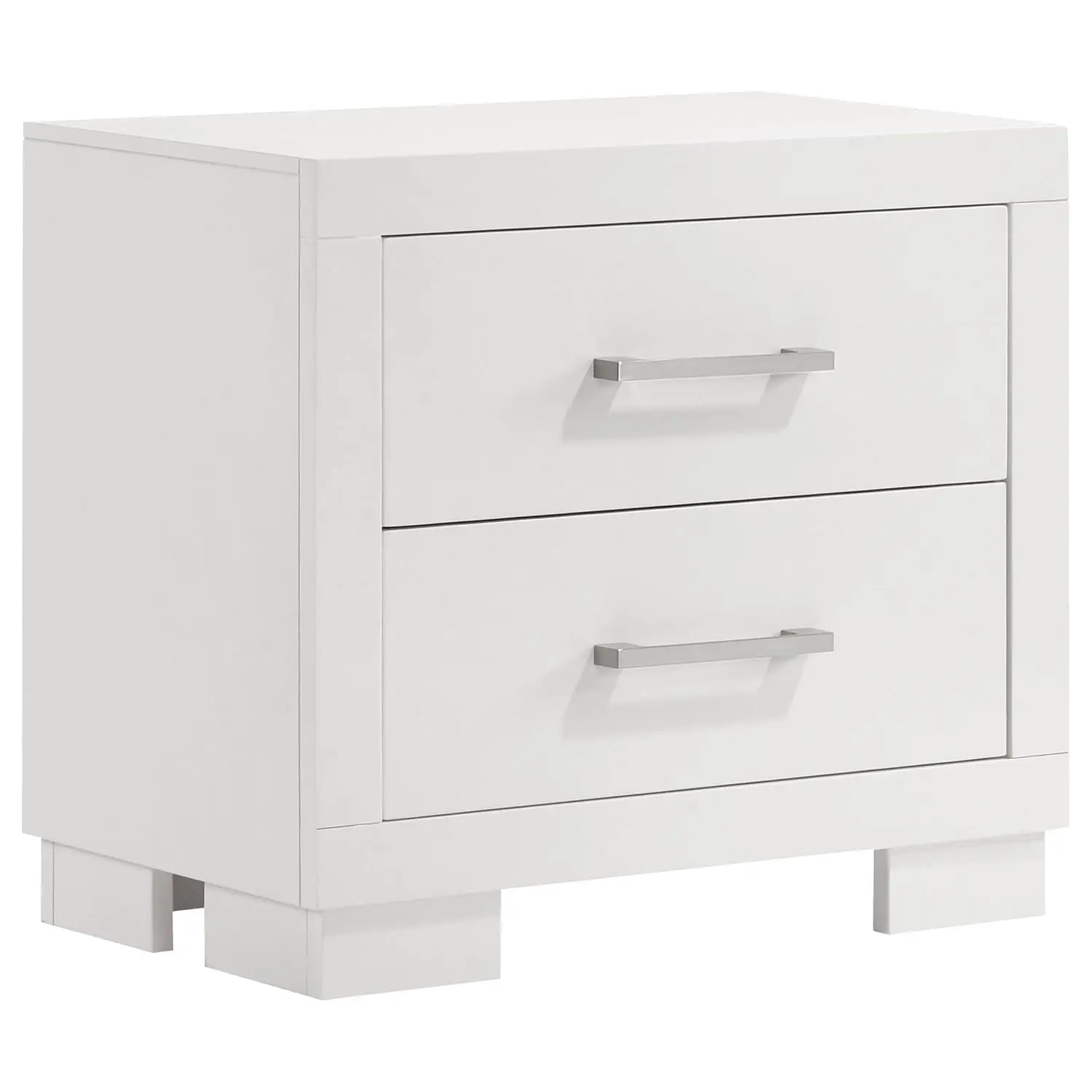 Coaster Home Furnishings - Jessica - Wood - 2-Drawer Nightstand with Silver Bar Handles, Flat Drawer Fronts, Boxy, Customized