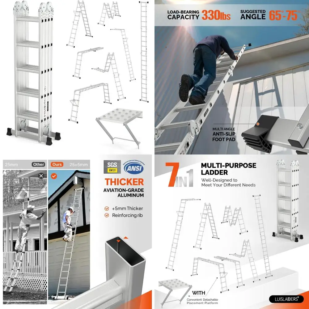 escada de extensão dobrável multiuso 7 em 1 de alumínio de 18,5 pés - serviço pesado, certificação en131