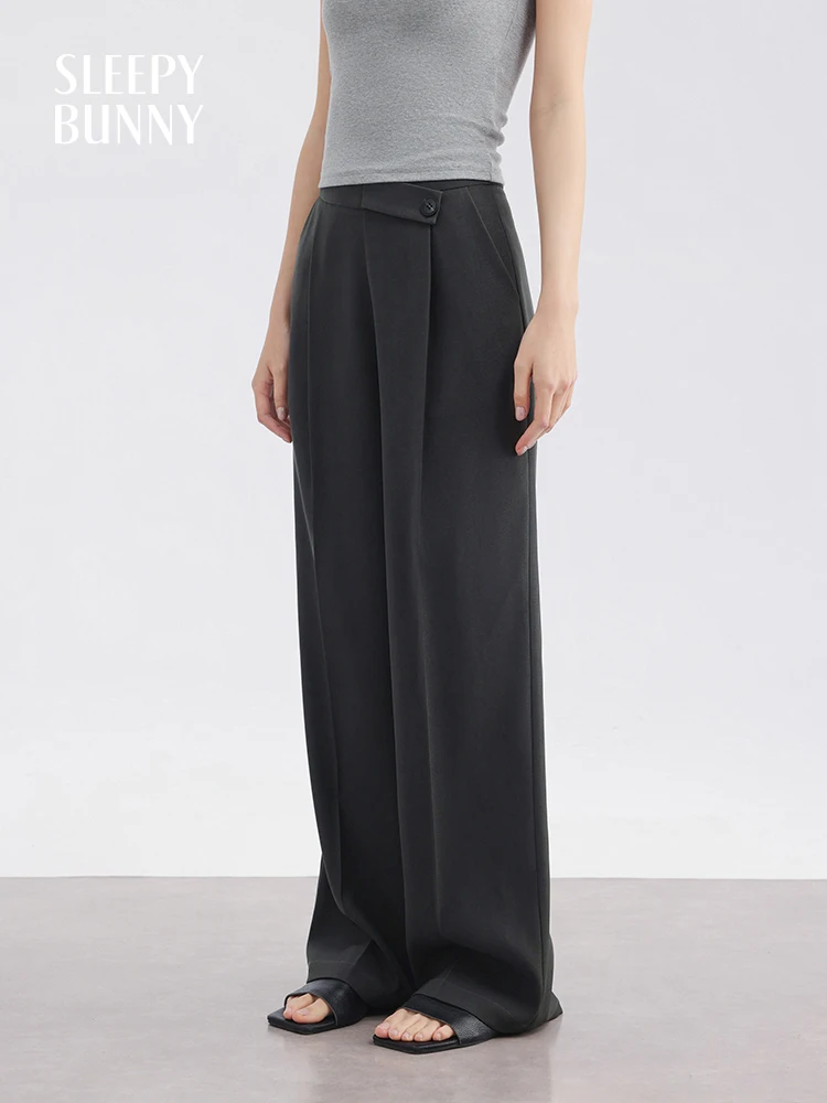 Gray High Waist Wide Leg Trousers Women Summer Draped Straight Leg Pants Slimming Loose Fit Casual Office Wear Chic Long Pants