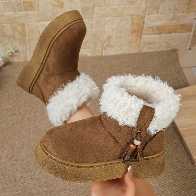 2026 New Winter Women's Solid Color Vintage Comfortable Wedge Mid Heel Snow Boots Women Keep Warm Tassel Embellishment Snow Boot