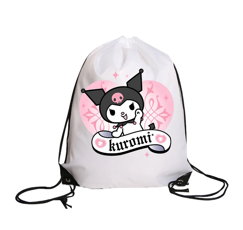 Sanrio Kuromi Emote Polyester Drawstring Gifts Bag Pocket Backpack Bags Cute Anime Storage Xmas Bag Travel Bag Kid Birthday Gift