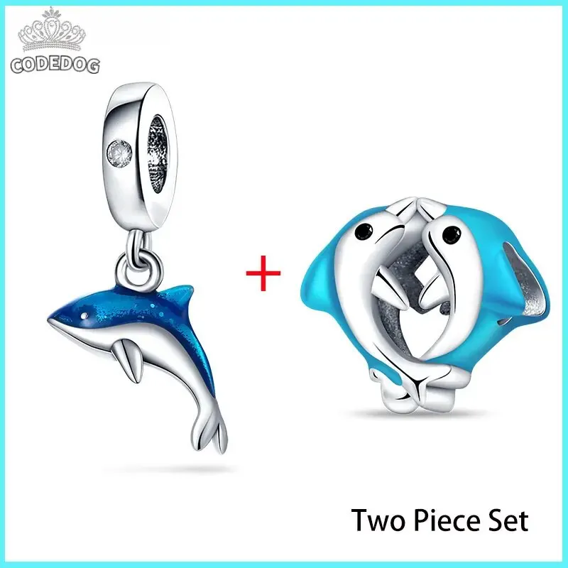 Two Pieces Silver-plated Whale Pendant Charms Fit 3MM Snake Bone Bracelet DIY Beads Fashion For Women Jewelry Gift