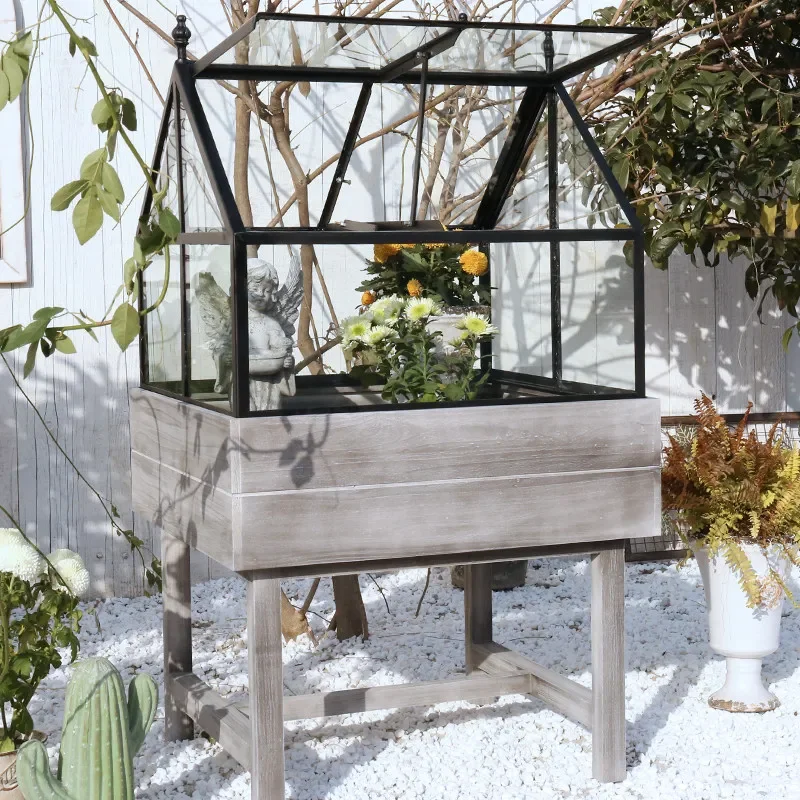 wrought iron glass solid wood flower house winter gardening conservatory sun room flower stand indoor antifreeze