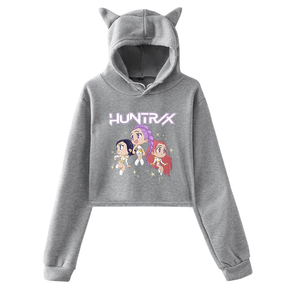 KPop Demon Hunters As Seen On Huntrix World Tour Hoodie แมวหู Hooded Sweatshirt แขนยาว Crop Top เสื้อผ้าผู้หญิง