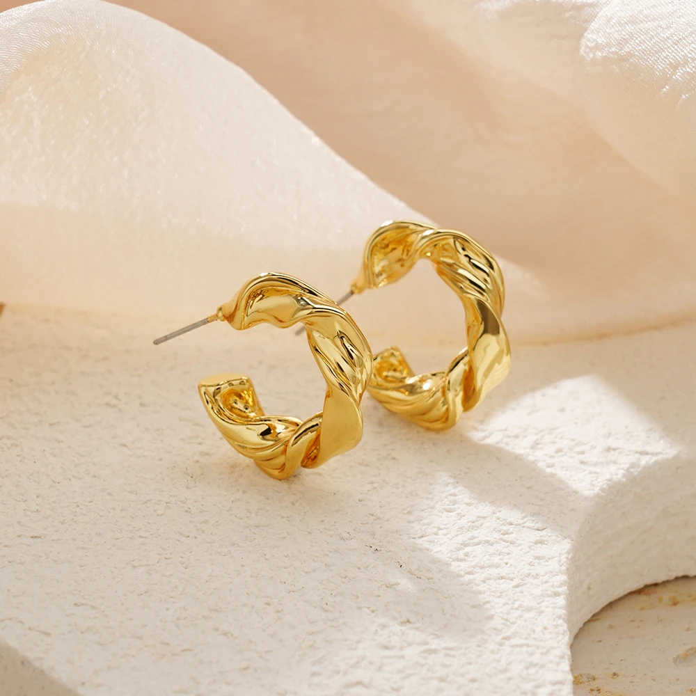 Simple High-End C-Shaped Jewelry Earrings Brass Material 18k Pvd Gold-Plated Waterproof And Non-Fading Ear Studs