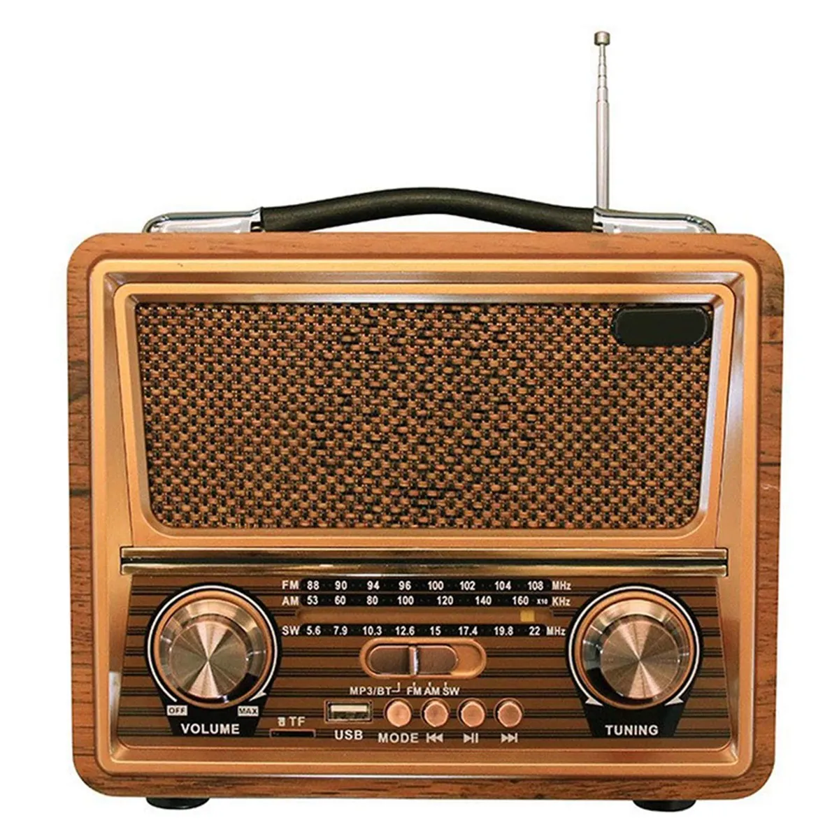 

Wooden Retro Radio, AM SW FM Radio, Wireless Bluetooth Speaker, Mini Bass Audio Outside Loud Volume for Home, Office