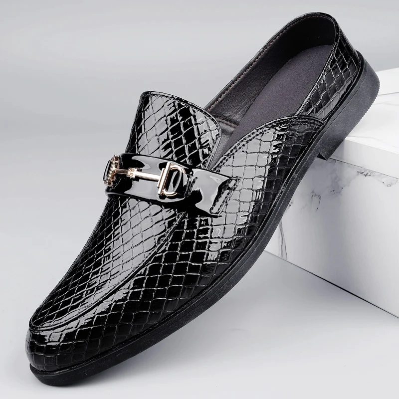 

Кожаные получешки для мужчин, лоферы большого размера с открытой спиной, тапочки, повседневная обувь с открытой спиной, уличные шлепанцы, сандалии без шнуровки на плоской подошве