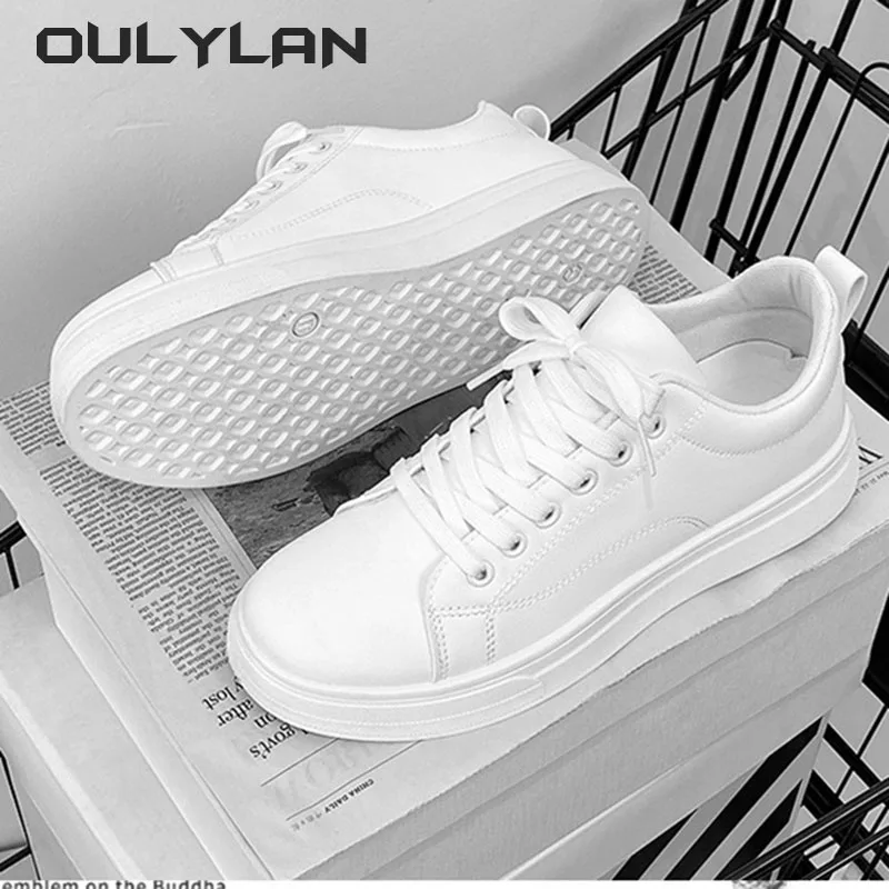 

OULYLAN Solid Color White Black Shoes for Men Fashon Artificial PU Casual Board Shoes Trendy Student Footwear