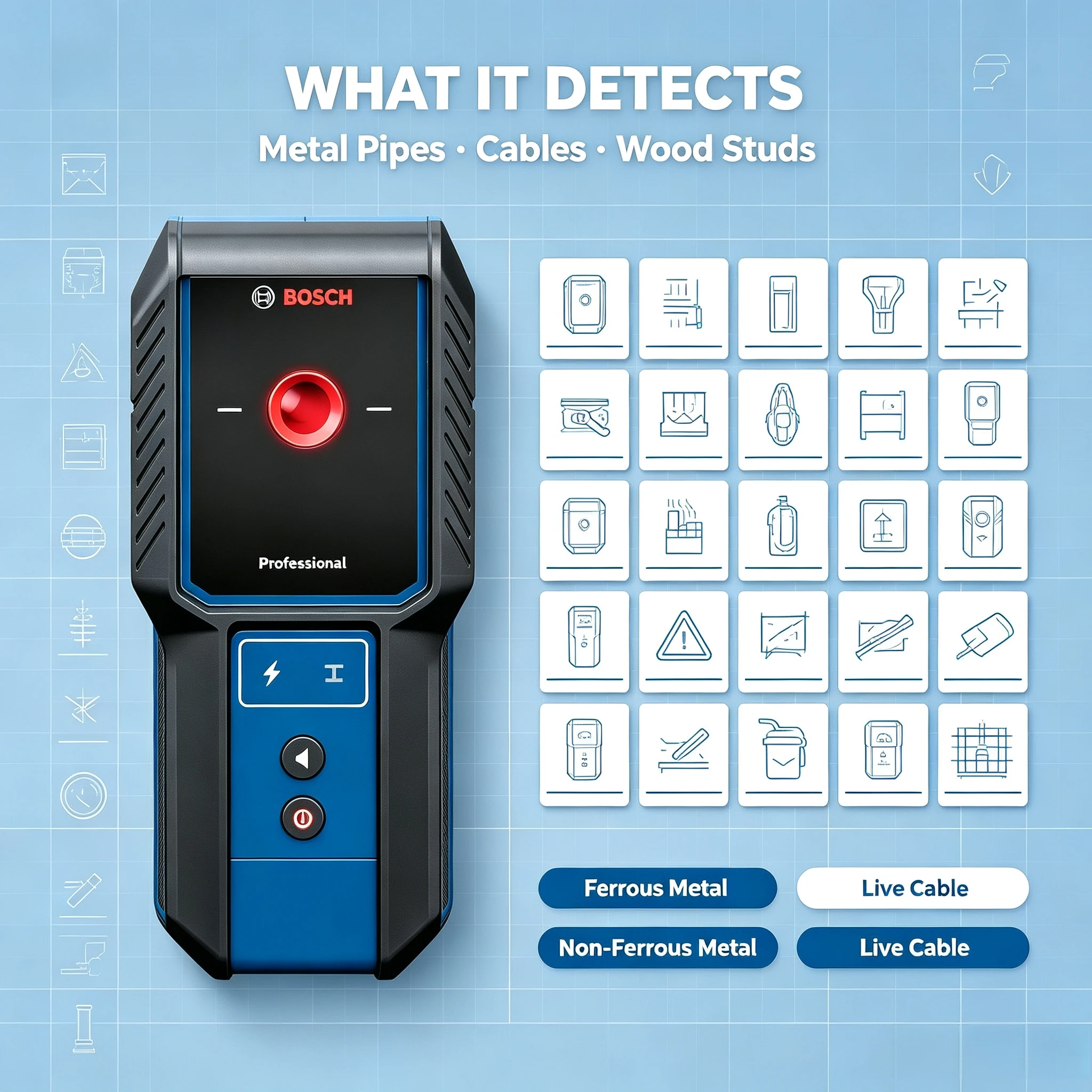 Bosch GMS 100-23 Professional Wall Scanner Multifunction Wall Scanner for Live Wires Cable / Metal Measurin Wall Detector