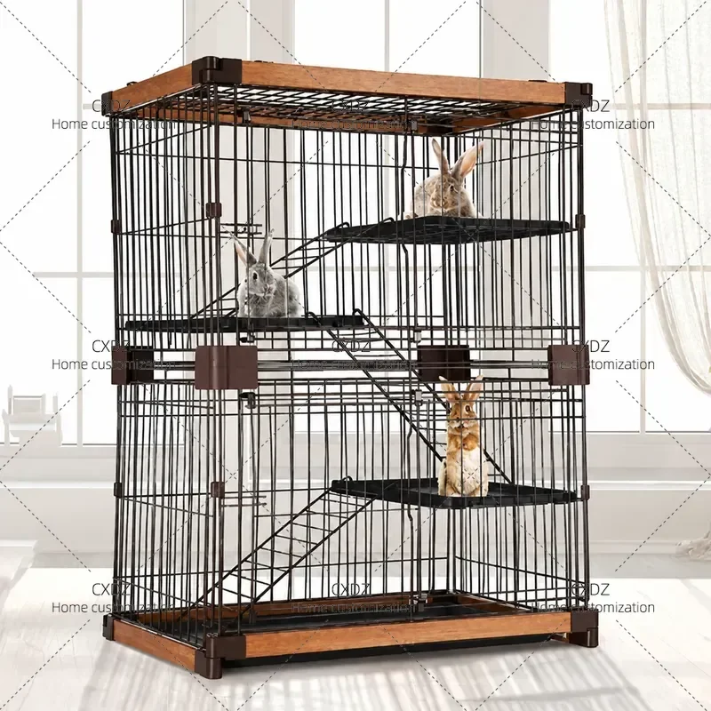 Indoor Cat Villa Cage with Integrated Litter Box Large Free Space Small Cat Cabinet Household Pet House