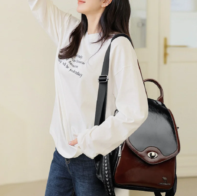 New Women's Fashion Classical Large Capacity Double Shoulder Bags High Quality Leather Backpacks Totes Crossbody Backpack