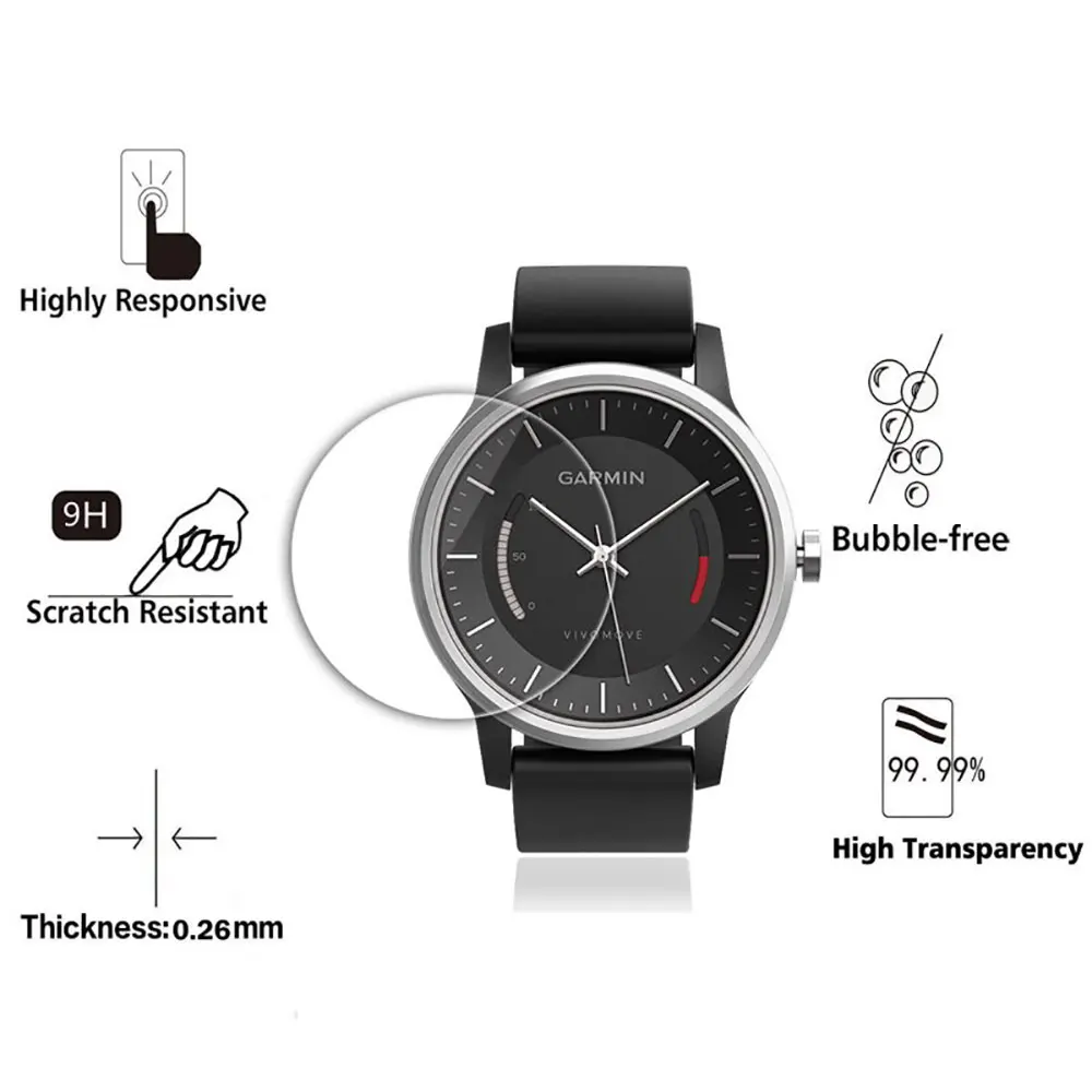 3Pcs Ultra HD Clear Tempered Glass Protective Film Guard For Garmin Vivomove SmartWatch Toughened Display Screen Protector Cover