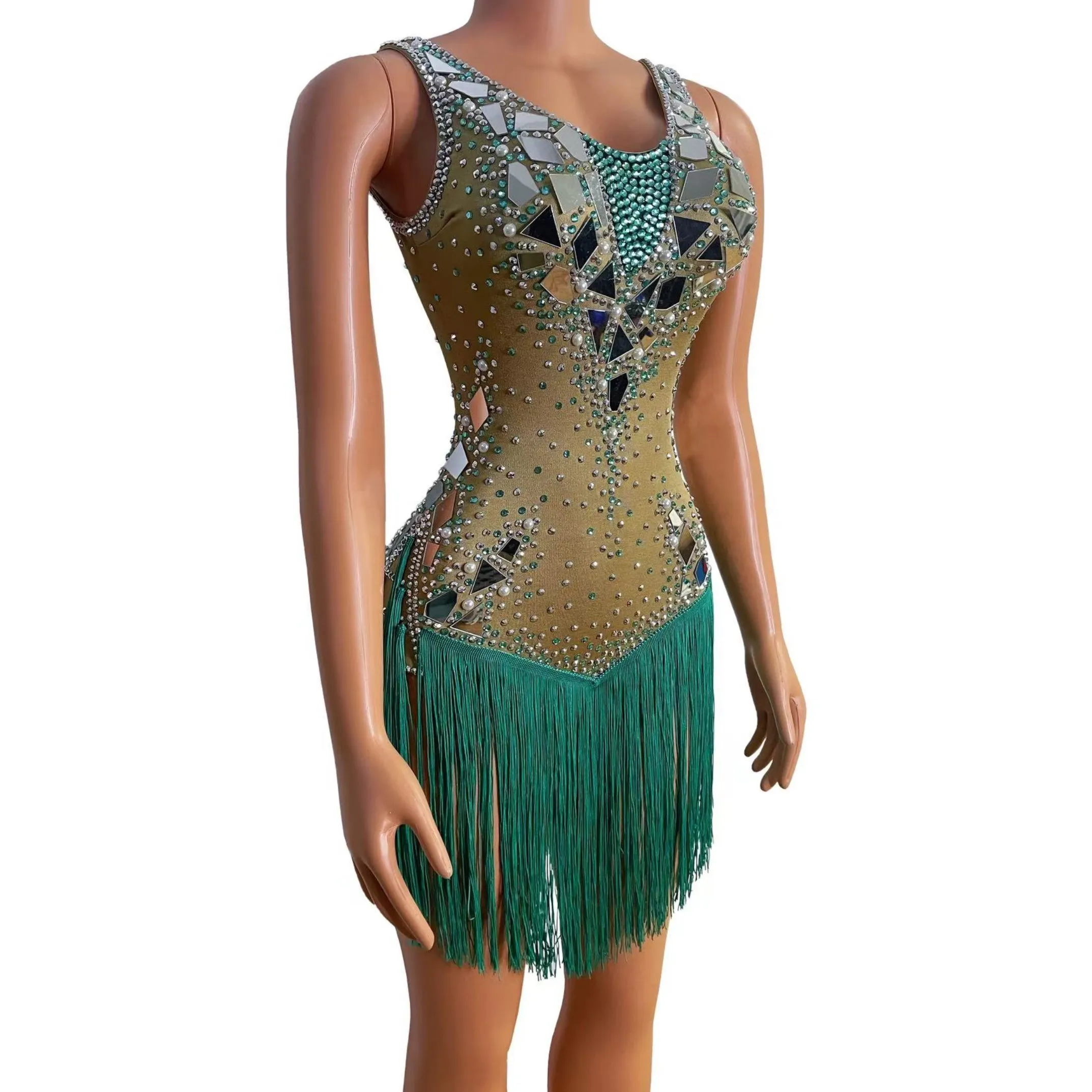 Sexy feminino desempenho diamante borlas vestido boate dj bar cantor mulheres drag queen gogo dançarinos equipe trajes de palco dn21617