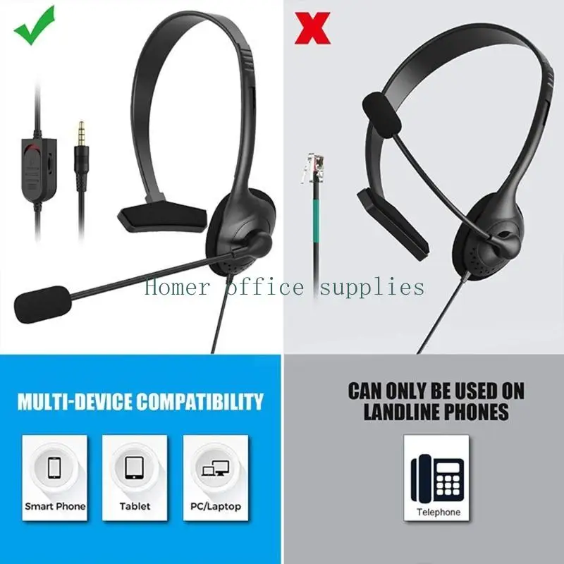K43B Professional Headset, Telephone Headset for Greater Productivity, Sound for Calls, 3.5mm Connection