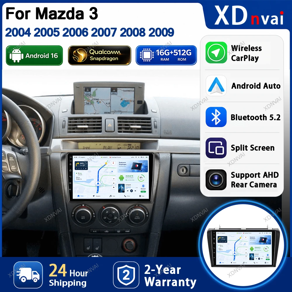 Автомагнитола Android 16 для Mazda 3 Mazda3 BL 2004 - 2009, мультимедийный видеоплеер, авторадио, Bluetooth, DSP, Qualcomm, 4G LTE, навигация GPS.