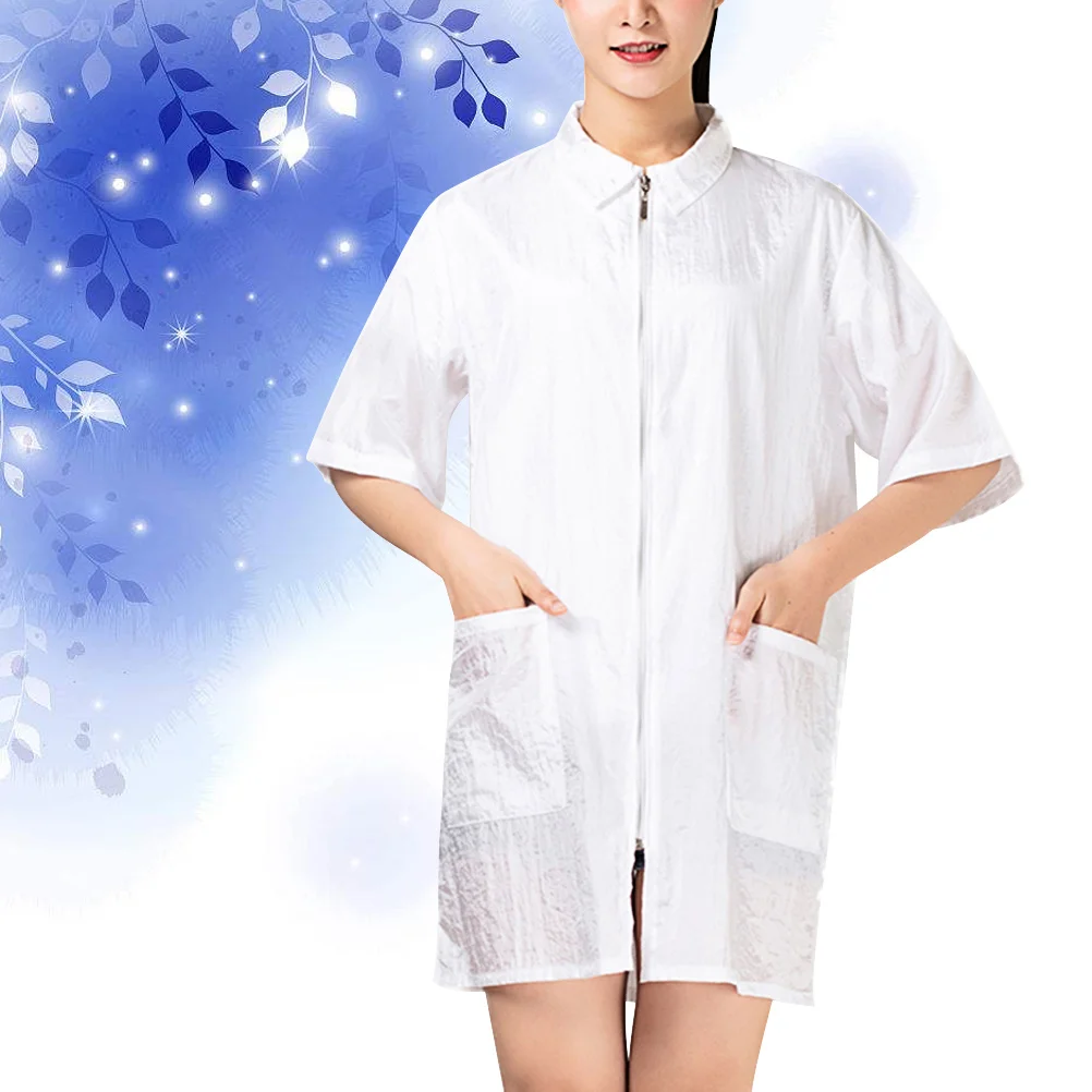 

Водонепроницаемая дышащая накидка для окрашивания волос, фартук для салона красоты, большой карман, быстросохнущая, машинная стирка, белый цвет Xl