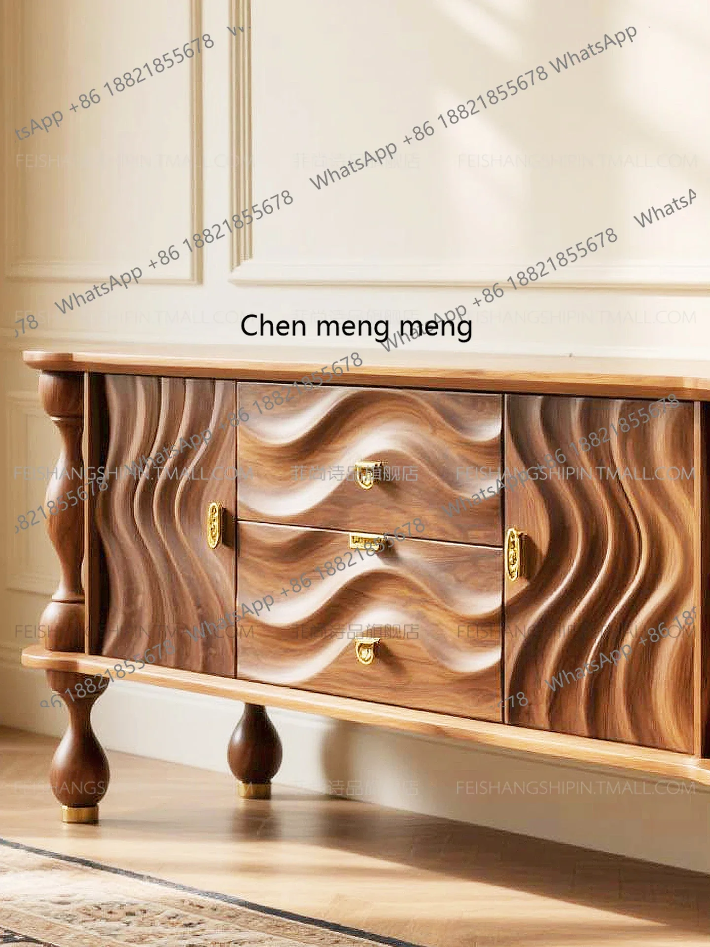 z183 Medieval solid wood new dining side cabinet, American storage cabinet, artistic living room display cabinet