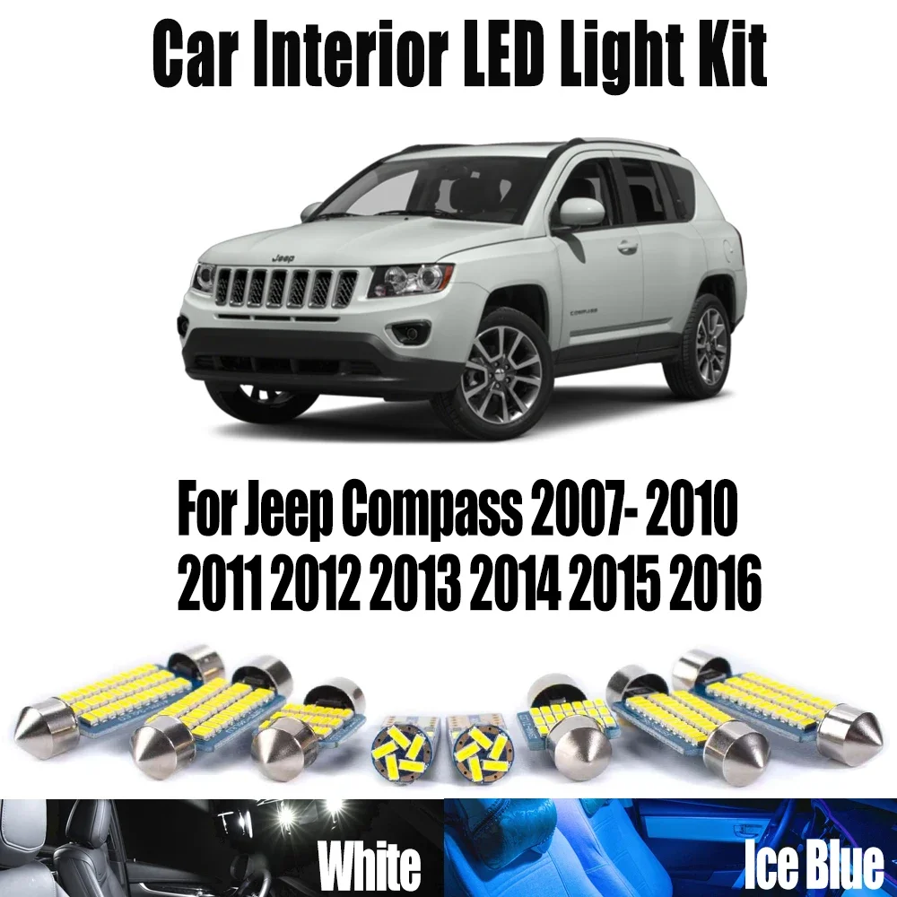 

9Pcs Car Accessories LED Interior Reading Map Dome License Plate Light Bulb Kit For Jeep Compass 2007-2013 2014 2015 2016 Canbus