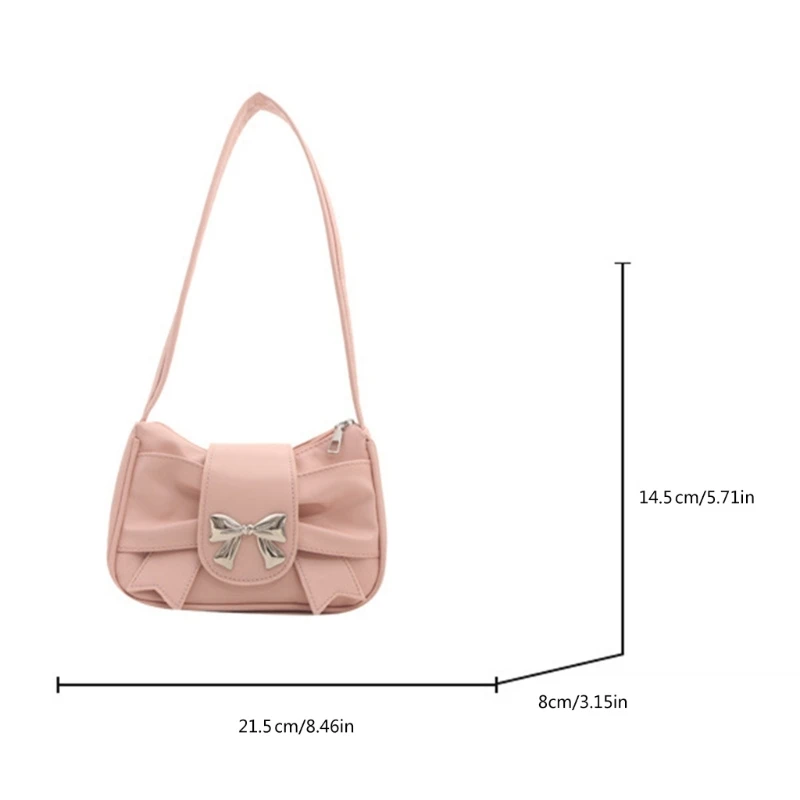 Women French Bow Armpit Bag Pleated Handbag PU Leather Shoulder Bag 066F