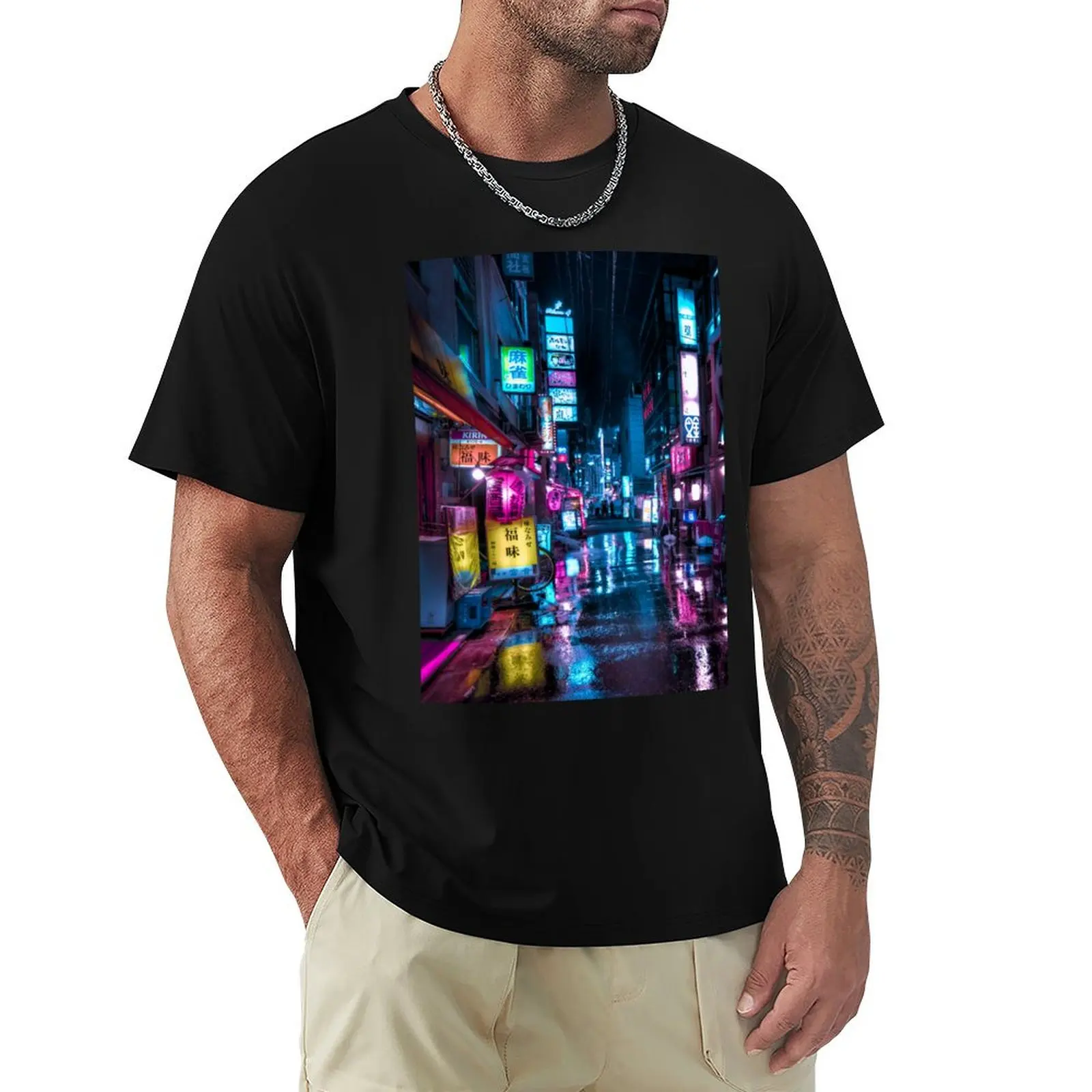 

Neo Tokyo cyberpunk vibes Vertical T-Shirt T-shirts oversize cotton graphic tees Men's t-shirts