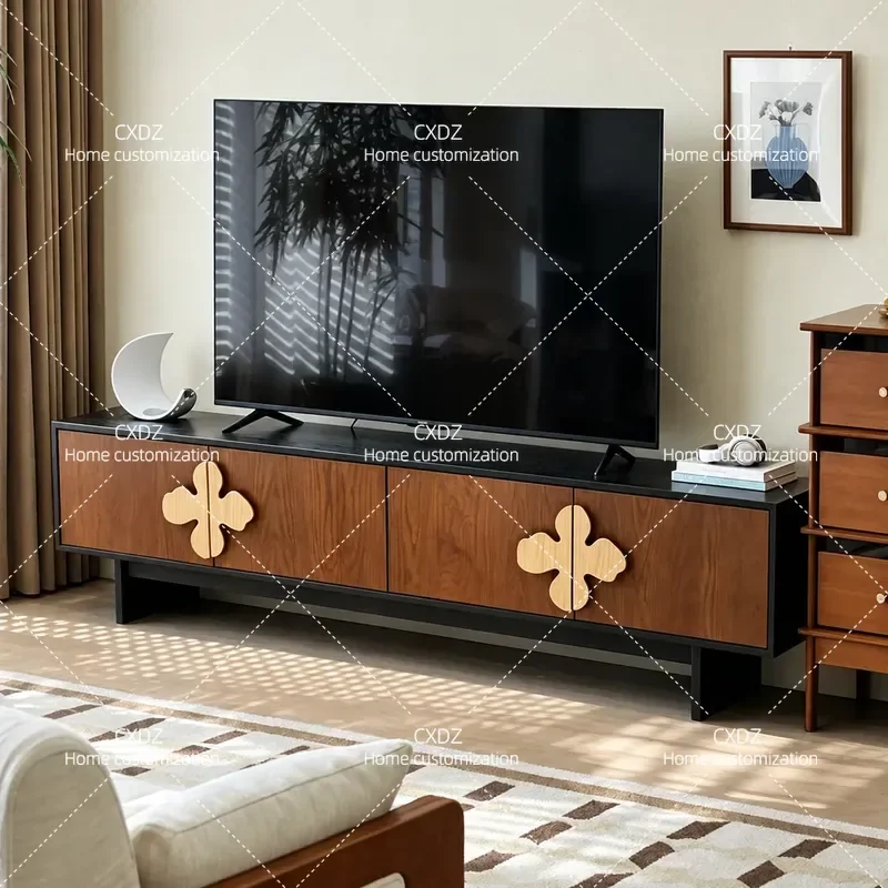 2026 New Medieval Solid Wood TV Cabinet Storage Locker Integrated Living Room Home Retro TV Stand