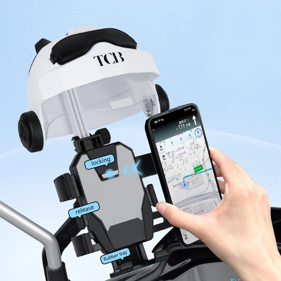 Cartoon Small Helmet Rider Motorcycle Mobile Phone Holder and Electric Bicycle Navigation Phone Holder Waterproof Sunshade