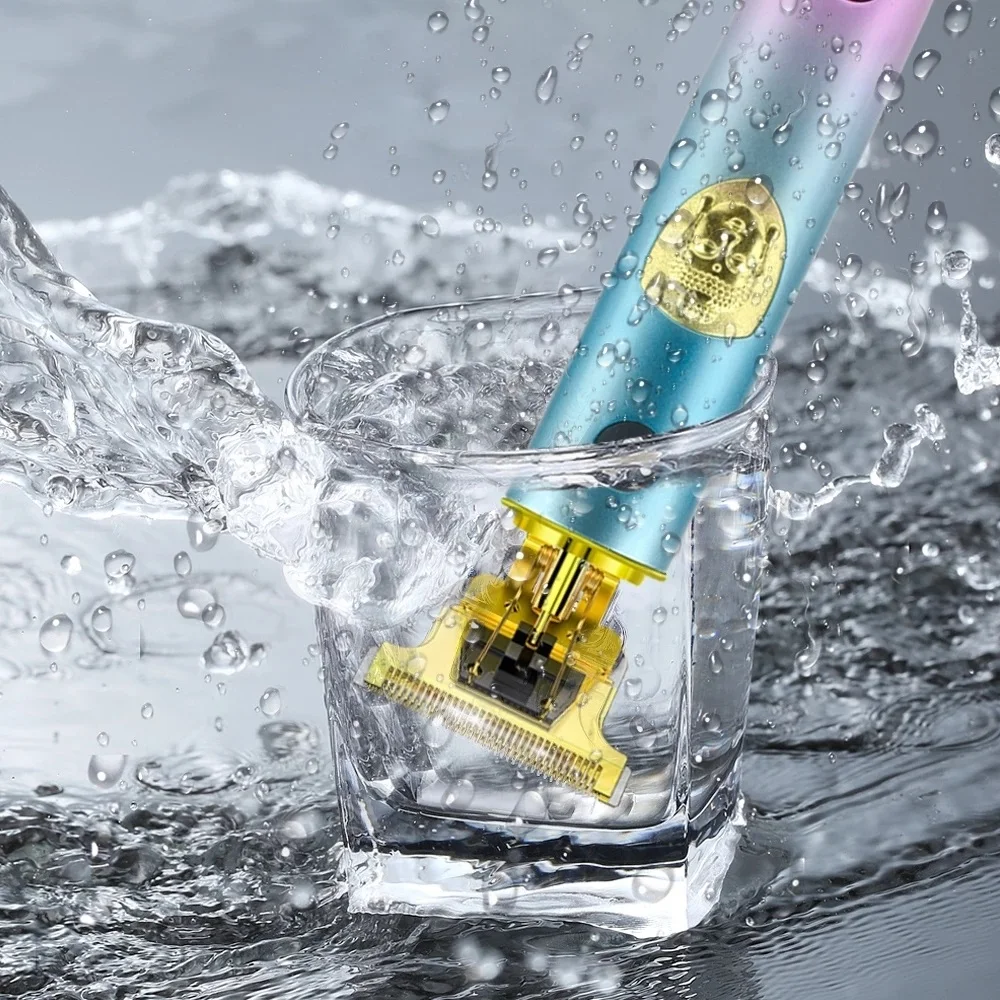 ماكينة تشذيب الشعر الاحترافية T9 للرجال - جسم ملون ناعم الملمس، LED، شفرة حادة، ماكينة قص محمولة