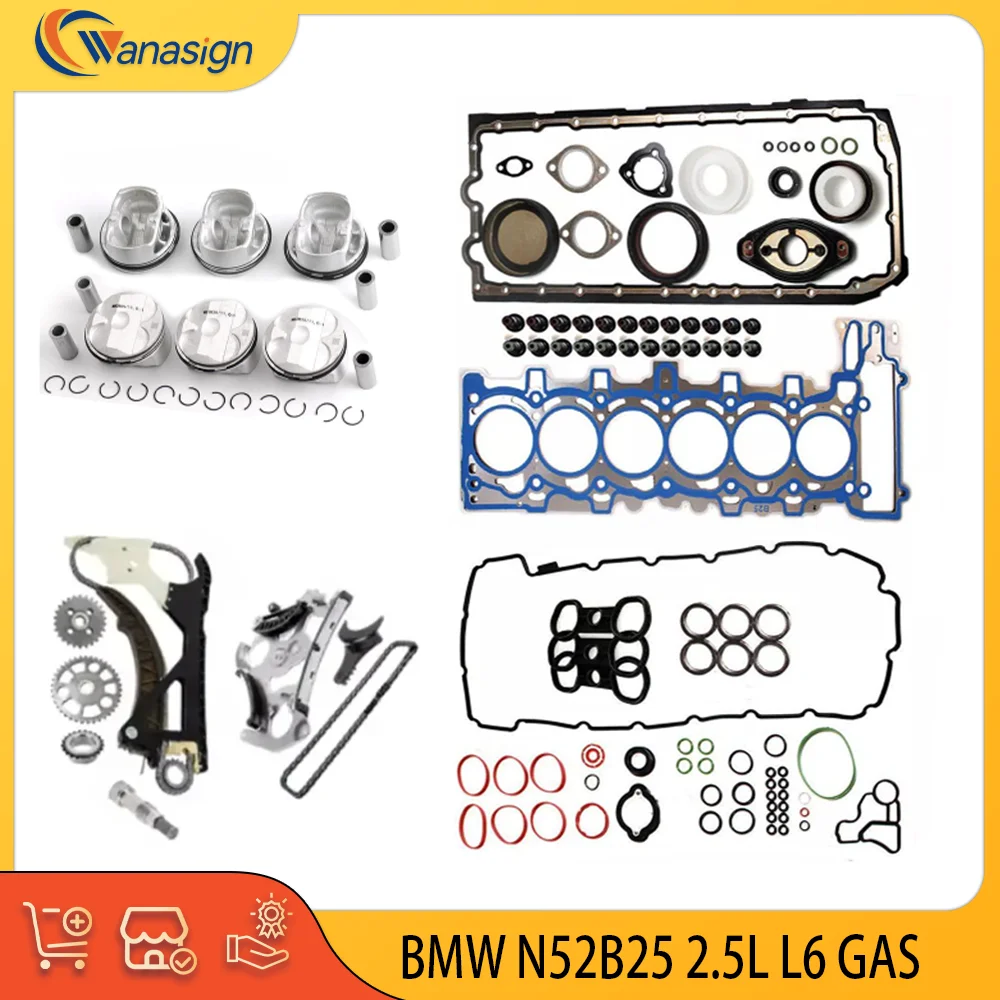 AUTO Engine Cylinder Head Gasket Piston Rings Set Timing Chain Fits FOR BMW N52B25 2.5L L6 GAS DOHC 2005-2013