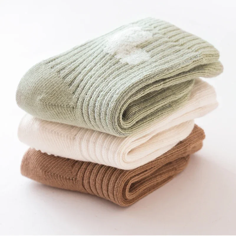 3 زوج/وحدة الخريف الشتاء 0-5Y طفل الفتيان الفتيات عدم الانزلاق التطريز الكرتون الجوارب عالية الجودة القطن الخالص الصلبة القابض الجوارب