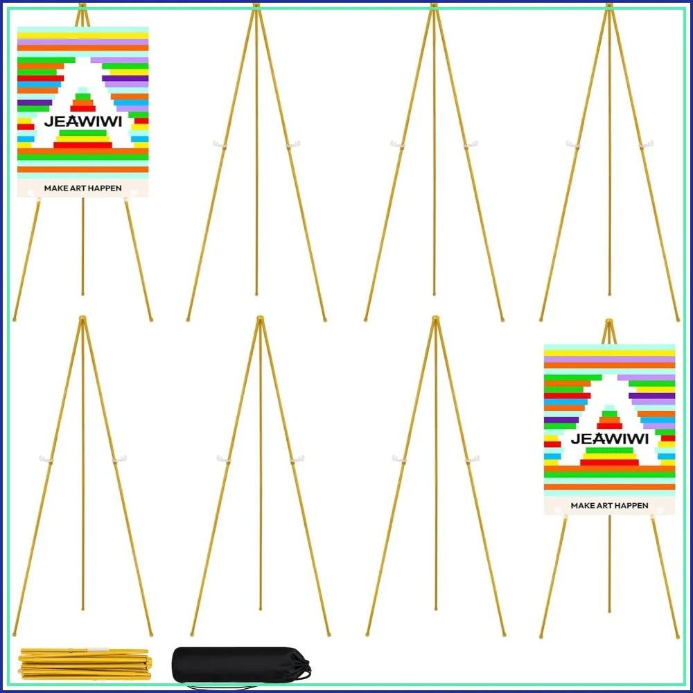 

8PCS Golden Easel Stand for Wedding Sign, 66" Adjustable Metal Easels for Display, Portable Folding with Bags
